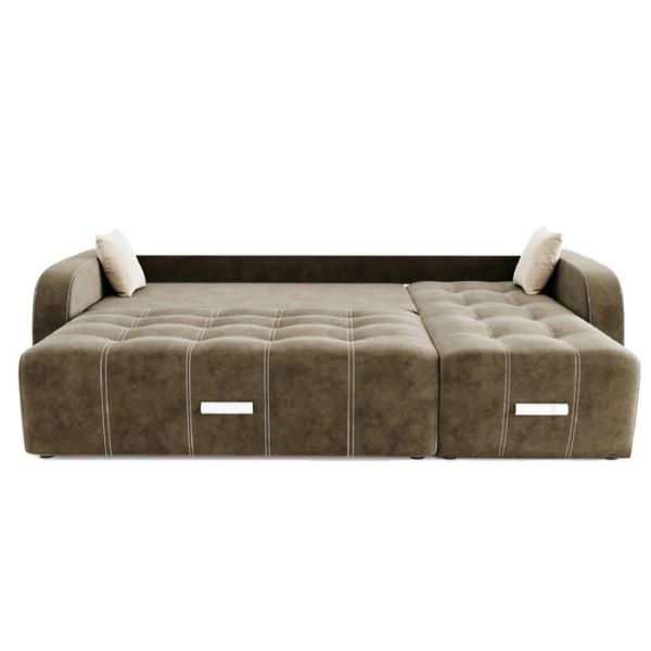 Угловой диван «Нью-Йорк», угол правый, пантограф, велюр, цвет селфи 01, подушки селфи 03