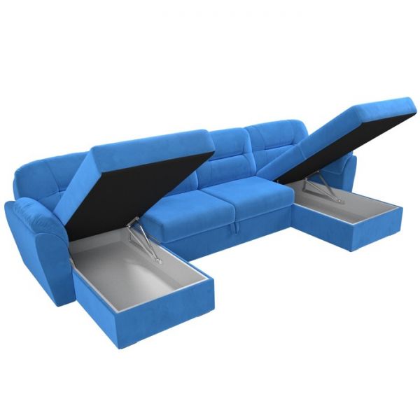 П-образный диван «Бостон», механизм дельфин, велюр, цвет синий