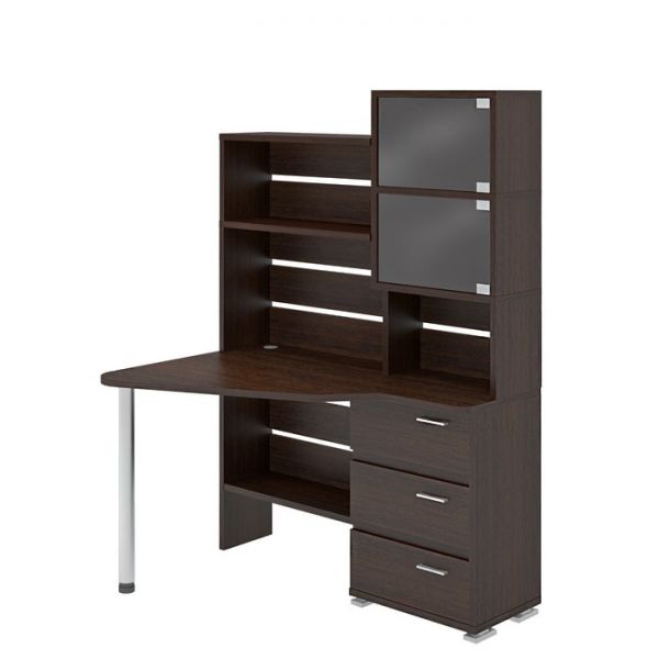 Стол СР-322, угол левый с надстройкой, 1340 ? 900 ? 1770 мм, цвет белый жемчуг