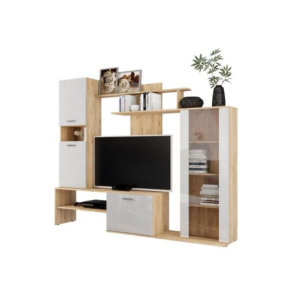 Гостиная ДАНКО 2300х390х1860 Дуб Вотан/ Белый глянец