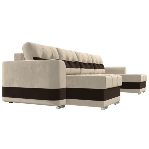 П-образный диван «Честер», механизм еврокнижка, микровельвет, цвет бежевый / коричневый