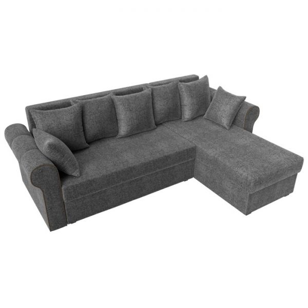 Угловой диван «Рейн», механизм еврокнижка, угол правый, рогожка, серый / кант коричневый