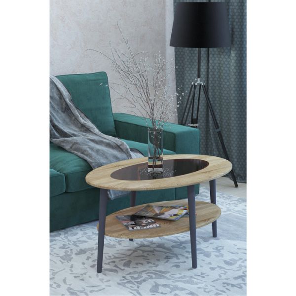 Стол журнальный «Эль», со стеклом сжс-01, 900 ? 600 ? 480 мм, цвет дуб сонома