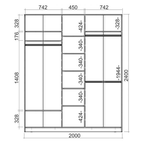 Шкаф-купе Хит-24-20-111, 2400х2000х620 Венге магия