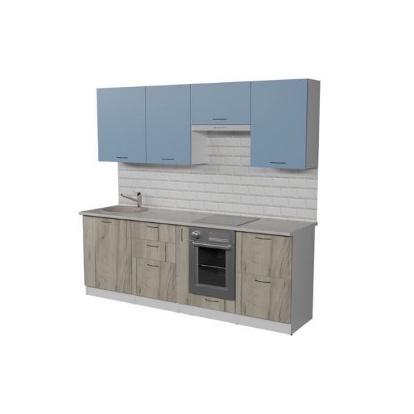 Кухонный гарнитур Лидия компакт 2200х600 Белый/Сосна/Капри, Бетон темный