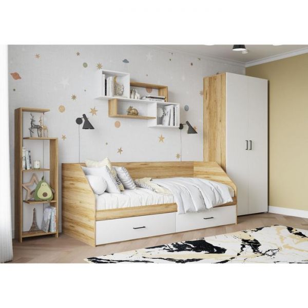 Шкаф 2х ств Лайт, 900х480х2052, Белый/ Дуб золотой