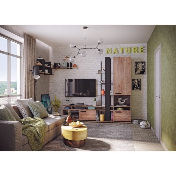 Тумба ТВ малая Nature 333, 1136 ? 400 ? 537 мм, цвет гаскон пайн / чёрный