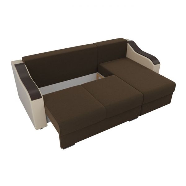 Угловой диван «Монако», механизм еврокнижка, микровельвет, цвет бежевый / коричневый