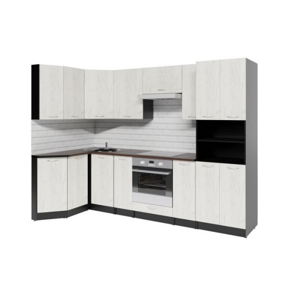 Кухонный угловой гарнитур Лоретта гранд прайм 2600х1400 Венге/дуглас темный/Дуб грей