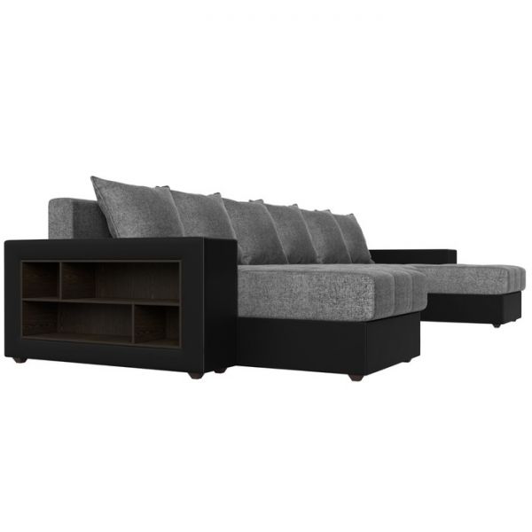 П-образный диван «Дубай», механизм еврокнижка, цвет серая рогожка / чёрная экокожа