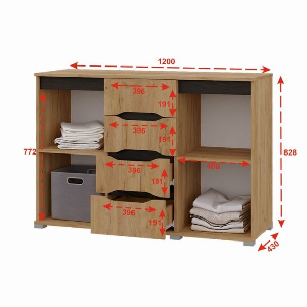 Комод Вега 1200, 1200х828х430, Крафт золотой/Венге