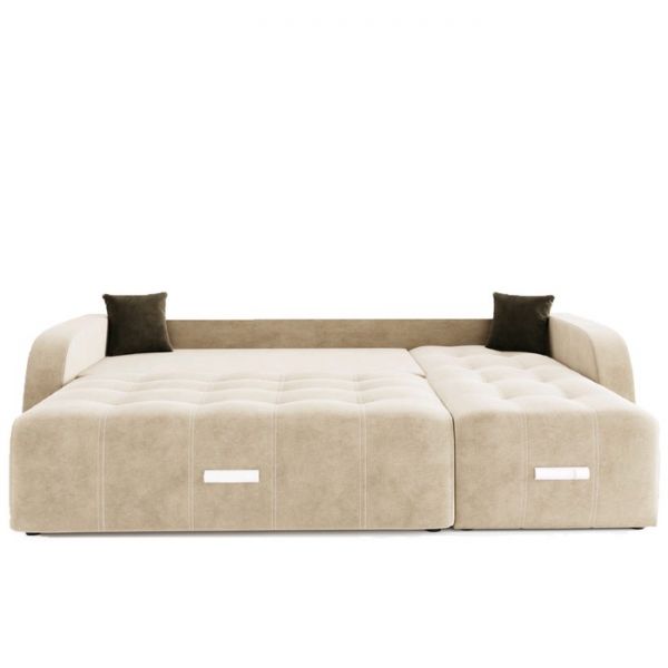 Угловой диван «Нью-Йорк», угол правый, пантограф, велюр, цвет селфи 01, подушки селфи 03