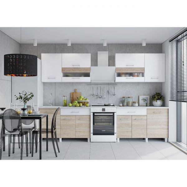 Кухонный гарнитур Тренд 2400, Белый/Сонома/Белый