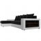 Угловой диван «Дубай», еврокнижка, правый угол, цвет чёрный микровельвет / белая экокожа