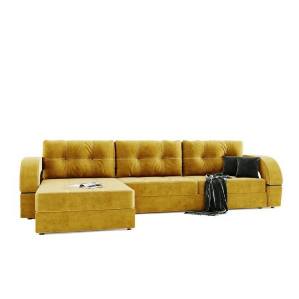 Угловой диван «Талисман 2», угол левый, пантограф, велюр, цвет селфи 01, подушки селфи 03