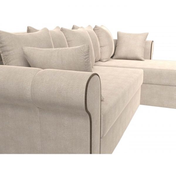 Угловой диван «Рейн», механизм еврокнижка, угол правый, рогожка, бежевый / кант коричневый