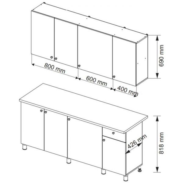 Кухонный гарнитур Поинт 1800, Бетон и золото фасад/ Белый корпус
