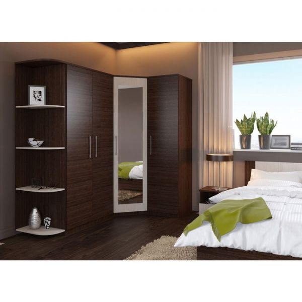 Стеллаж угловой «Аврора», 301 ? 574 ? 2118 мм, цвет венге / дуб молочный