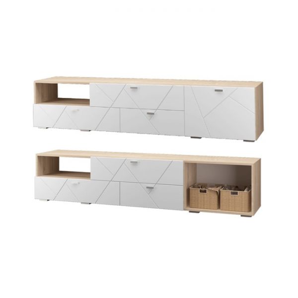Тумба под ТВ Скайлайн однодверный 2102х445х456 дуб сонома светлый/белый