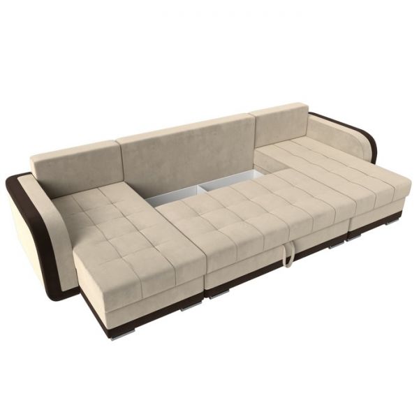 П-образный диван «Марсель», механизм еврокнижка, велюр, цвет бежевый / коричневый