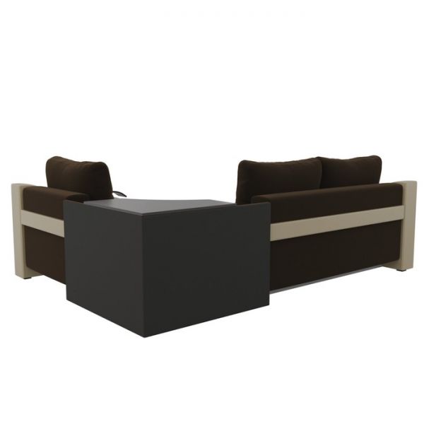 Угловой диван «Митчелл», механизм еврокнижка, коричневый микровельвет / бежевая экокожа