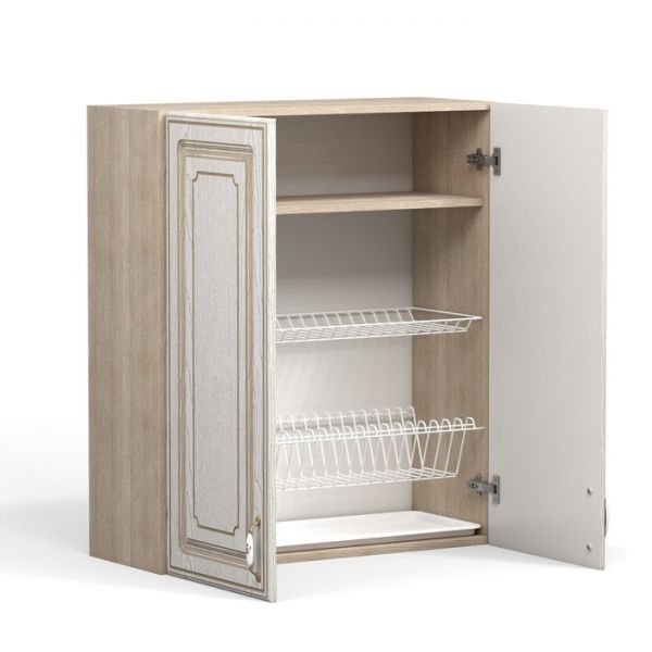 Шкаф навесной с посудосушителем Анжелика 800х300х920 Дуб молочный/Ясень