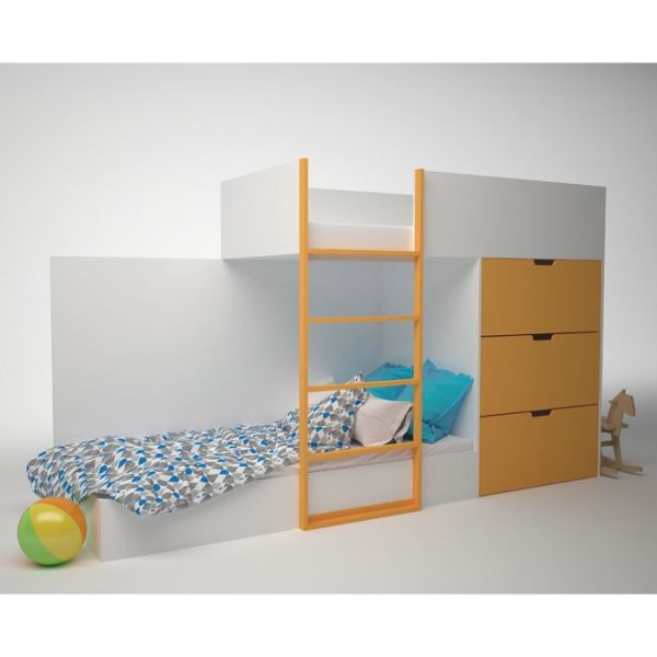 Кровать двухэтажная с комодом ДМ-К2-1-2, 2780 ? 1600 ? 844 мм, корпус белый, фасад фуксия