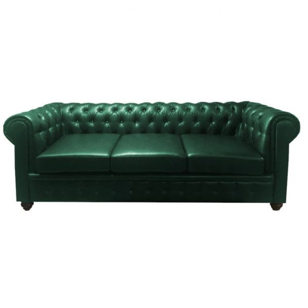 Диван "Честерфилд", 3х местный, экокожа темно-зеленая