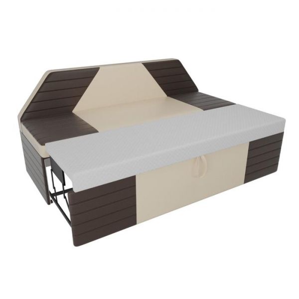 Кухонный прямой диван «Дуглас», механизм дельфин, экокожа, цвет бежевый / коричневый