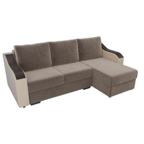Угловой диван «Монако», механизм еврокнижка, велюр, цвет бежевый / коричневый