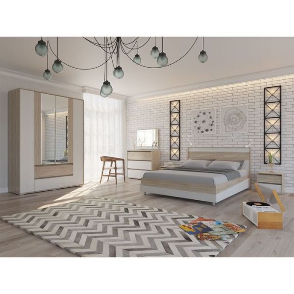 Шкаф 4-х дверный с ящиками МАЛЬТА Дуб сонома/Рамух белый/МДФ-дуб сонома