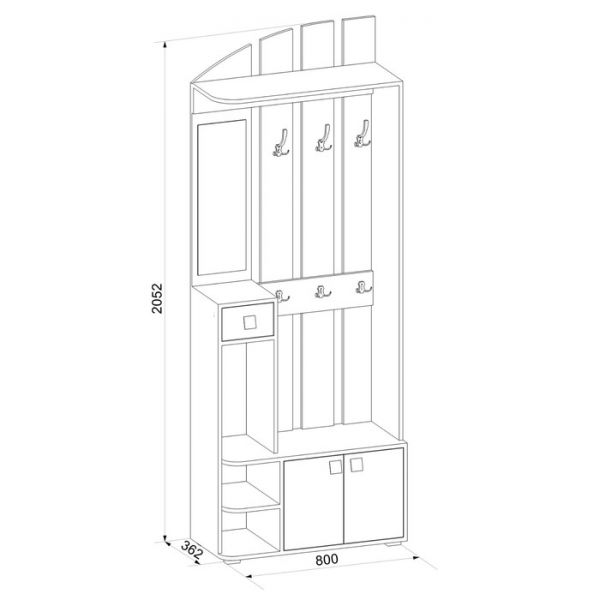 Прихожая Ивушка 25, 800х362х2052 Шимо Темный/Светлый