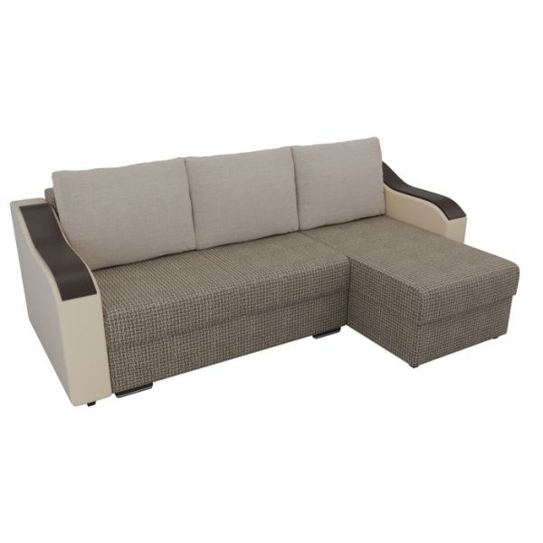 Угловой диван «Монако», механизм еврокнижка, рогожка, цвет бежевый / коричневый