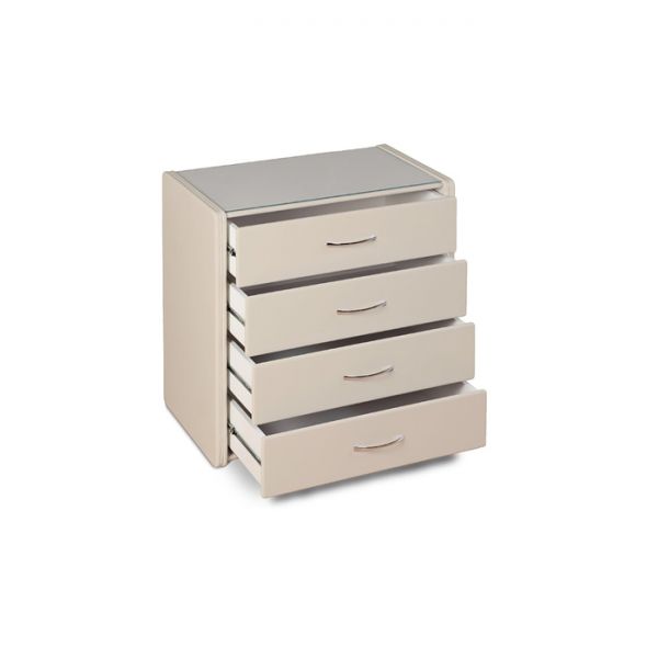 Комод «Алеро», 4 ящика, 848 ? 527 ? 887 мм, экокожа, стекло, цвет взбитые сливки