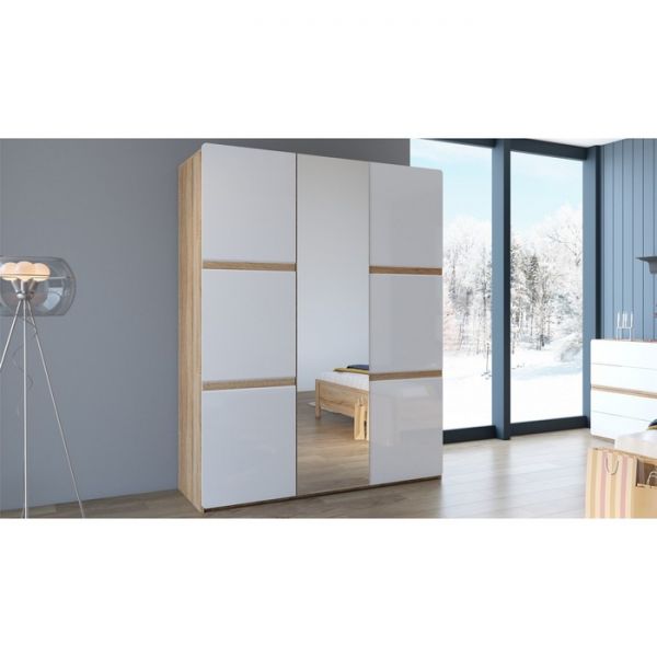 Шкаф 3-х дверный «Дакота», 1773 ? 560 ? 2173 мм, цвет дуб сонома / белый глянец