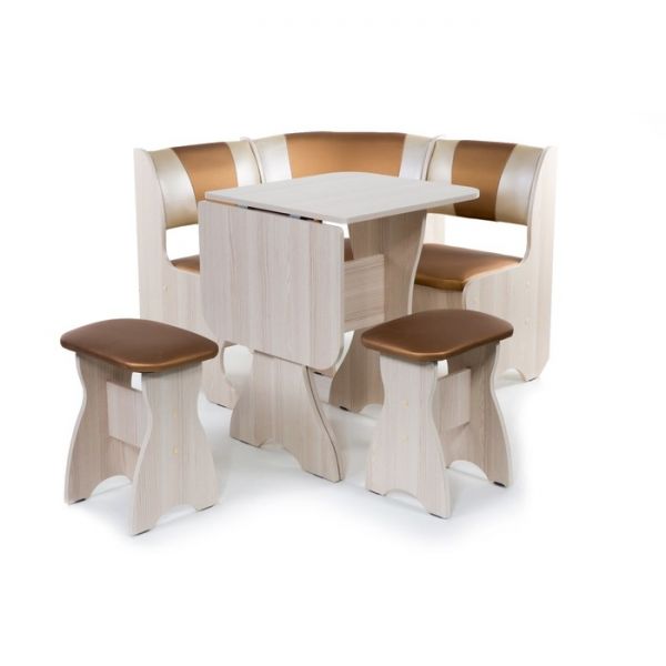 Кухонный уголок универсальный Тюльпан-мини 1000х1000х840 Ясень/Шоколад крем беж