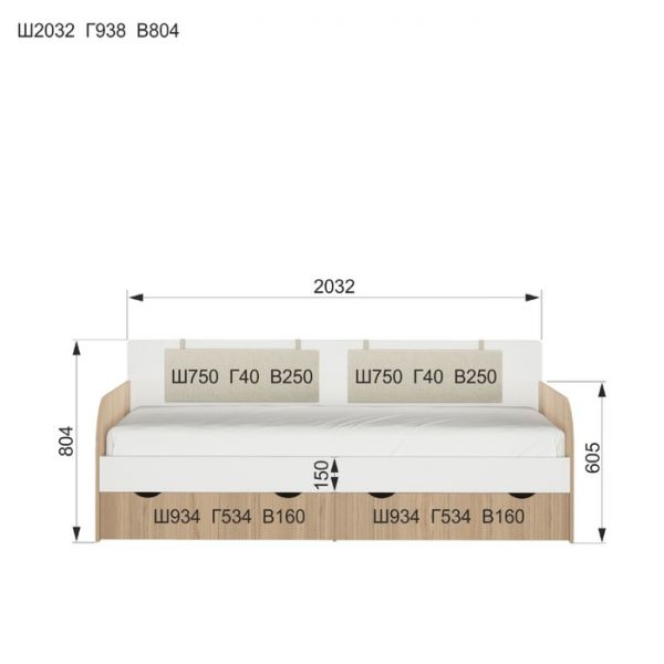 Кровать-тахта «Кот 900.4», 2000 х 900 мм, без подушек, цвет туя светлая / белый