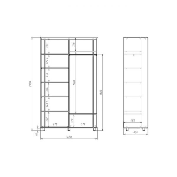 Шкаф-купе Яркий-22 1400х600х2300 Ясень Шимо Темный/Детский 2