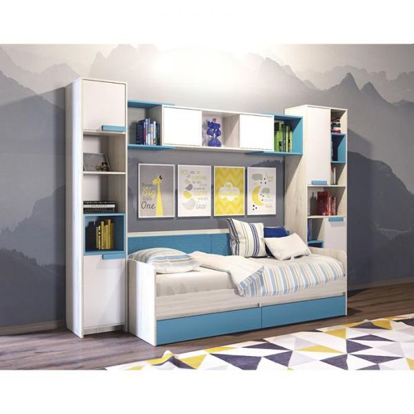 Стеллаж «Бриз №5.4», 600 ? 356 ? 2100 мм, цвет дуб эльза / бирюза / белый