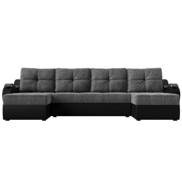 П-образный диван «Меркурий», механизм еврокнижка, рогожка, экокожа, цвет серый / чёрный