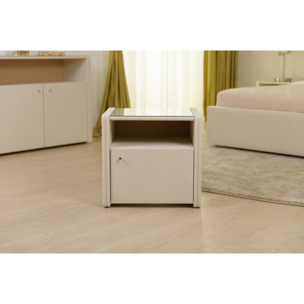 Тумба «Алеро», широкая с дверцей, прозрачное стекло, велюр, цвет velutto 01