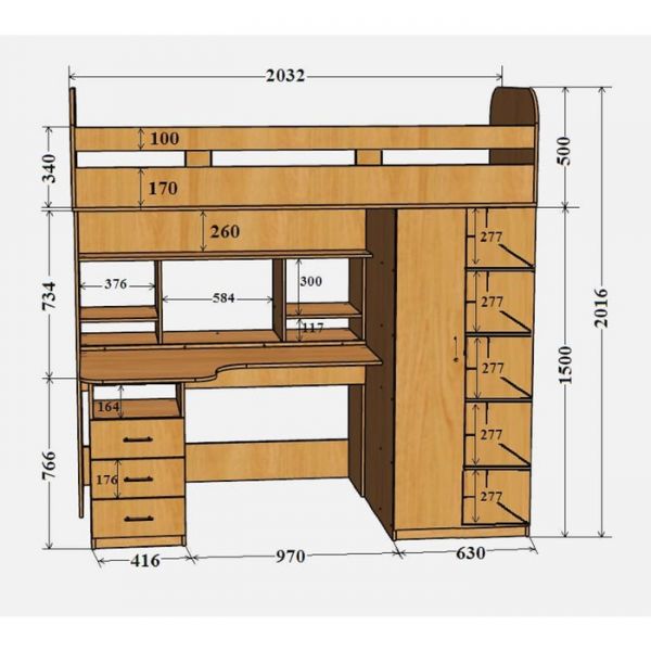Детская кровать-чердак Аракс винтерберг/зира