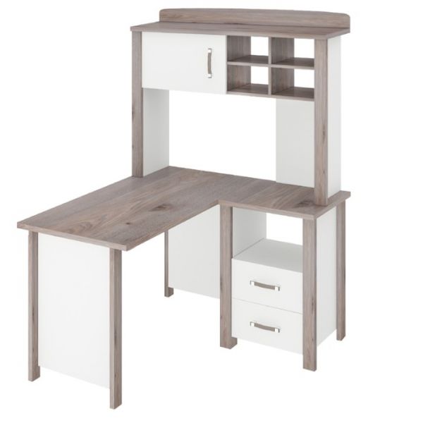 Стол угловой СТД-У с надстройкой НД-115, 1300 ? 1230 ? 1680 мм, цвет нельсон / белый