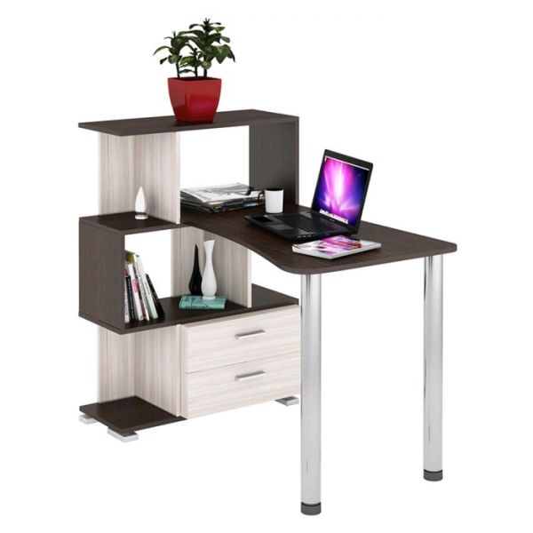 Стол-стеллаж «СЛ-5-3СТ-2» с ящиками, 3 этажный, 750 ? 1182 ? 1060 мм, венге/карамель/венге