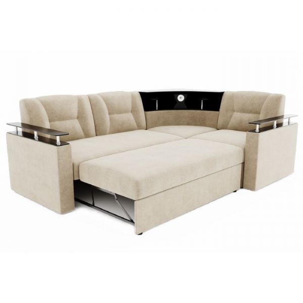 Угловой диван «София», угол правый, дельфин, подсветка, велюр, ЛДСП венге, цвет селфи 01