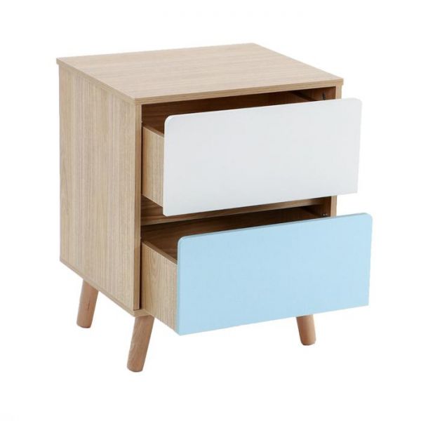 Прикроватная тумба "Скандза", бело-голубая, 2 ящика