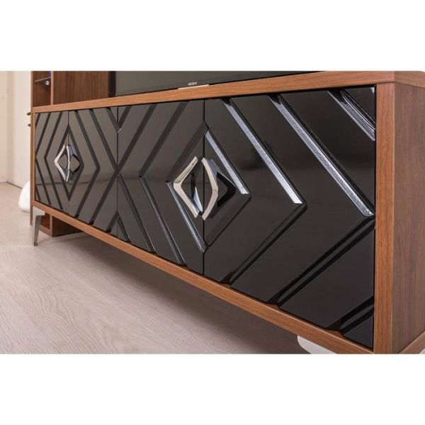 Тумба под ТВ Муар 13.262, 1380х399х534, Орех селект каминный/Черный глянец