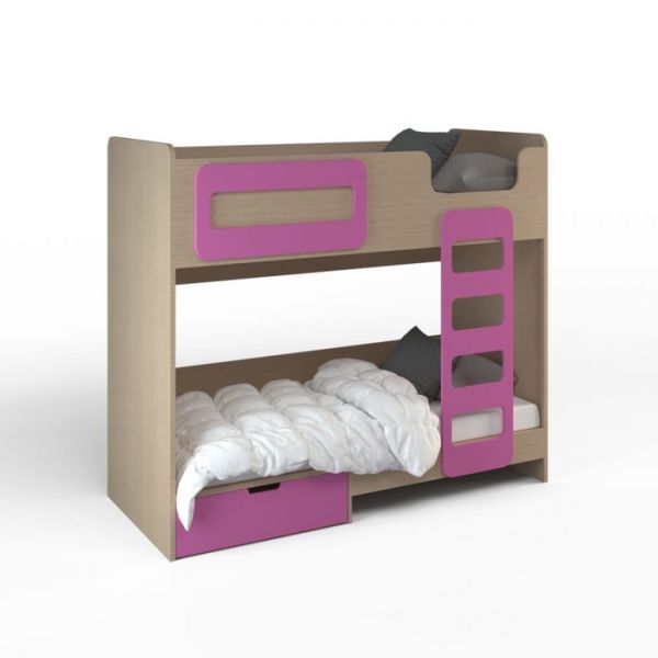 Кровать двухэтажная ДМ-К2-4-1, 1924 ? 862 ? 1724 мм, ясень шимо, фуксия