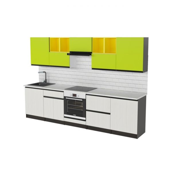 Кухонный гарнитур Оливия Экстра 3000х600 белый/мрамор марквина белый/бодега/лайм