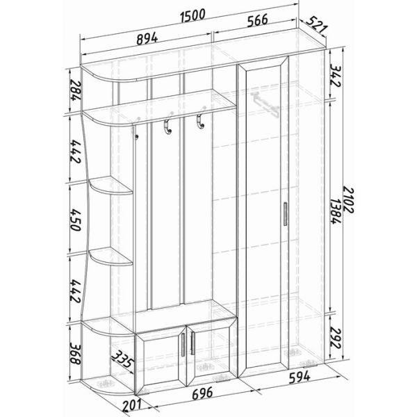 Прихожая Ксения-1 1500х384х2102 венге/лоредо